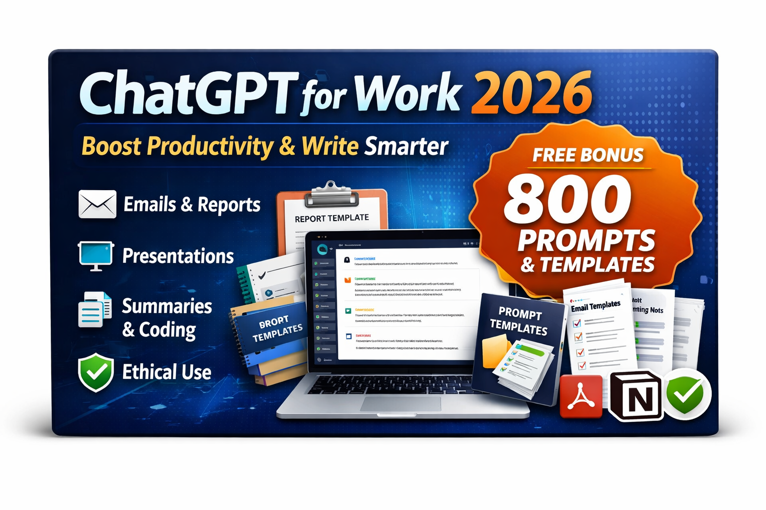 ChatGPT for Work 2026: Ethical Productivity Masterclass + FREE 800 Prompts